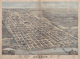 Bird's-eye view of Austin in 1873