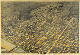 Bird's-eye view of Austin in 1887