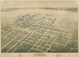 Bird's-eye view of Cuero in 1881