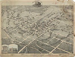 Bird's-eye view of Denton in 1883