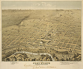 Bird's-eye view of Fort Worth in 1876