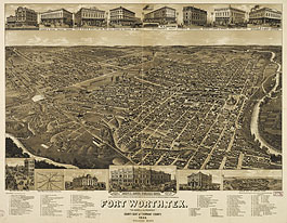 Bird's-eye view of Fort Worth in 1886