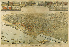 Bird's-eye view of Galveston in 1885