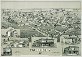 Bird's-eye view of Wolfe City in 1891